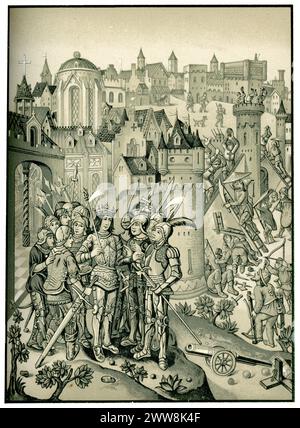 Belagerung einer Stadt, die von den Burgundern unter Karl VI. Verteidigt wurde Chroniken von Monstrelet, 1500 Stockfoto