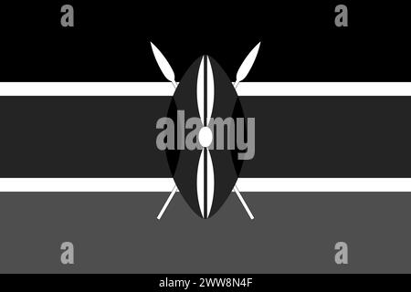 Kenia-Flagge - graue monochrome Vektor-Illustration. Flagge in Schwarz-weiß Stock Vektor