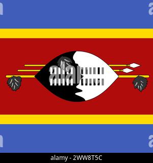 Eswatini-Flagge - solides flaches Vektorquadrat mit scharfen Ecken. Stock Vektor