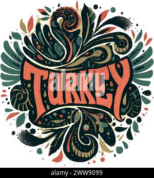 Türkei ist das Wort in einer bunten Schrift. Stock Vektor