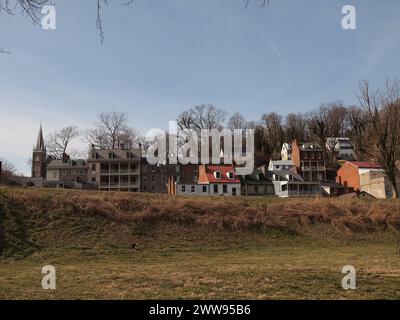 Harpers Ferry, West Virginia entlang des Potomac River und des Shenandoah River Zusammenflusses. Ein Schlüsselpunkt des Amerikanischen Bürgerkriegs. Stockfoto