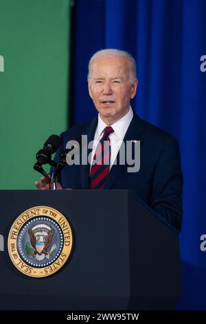 Präsident Joe Biden spricht am Mittwoch, den 13. März, im Pieper-Hillside Boys & Girls Club in Milwaukee, Wisconsin, USA. 2024. Stockfoto