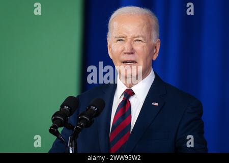 Präsident Joe Biden spricht am Mittwoch, den 13. März, im Pieper-Hillside Boys & Girls Club in Milwaukee, Wisconsin, USA. 2024. Stockfoto