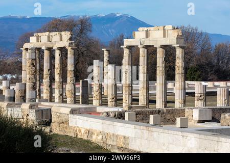 Vergina, Griechenland – 5. Januar 2024: Der Palast von Aigai nach 16 Jahren Restaurierung. Im Palast wurde Alexander der große zum König von t gekrönt Stockfoto