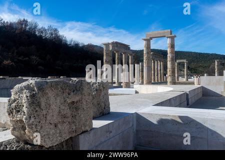 Vergina, Griechenland – 5. Januar 2024: Der Palast von Aigai nach 16 Jahren Restaurierung. Im Palast wurde Alexander der große zum König von t gekrönt Stockfoto