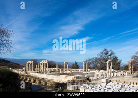 Vergina, Griechenland – 5. Januar 2024: Der Palast von Aigai nach 16 Jahren Restaurierung. Im Palast wurde Alexander der große zum König von t gekrönt Stockfoto