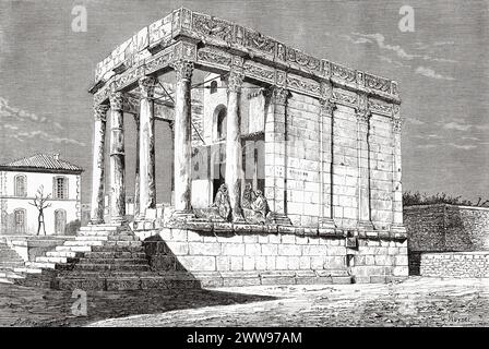 Römischer Tempel von Minerva, Tebessa. Provinz Oran, Algerien. Afrika. Zeichnung von Georges Moynet (1849 - 1908) Tébessa und seine Denkmäler von Antoine Héron de Villefosse (1845 - 1919) Le Tour du Monde 1880 Stockfoto