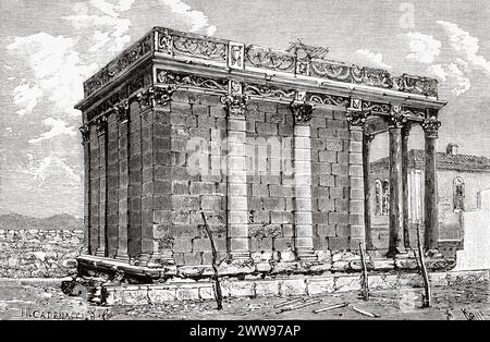 Römischer Tempel von Minerva, Tebessa. Provinz Oran, Algerien. Afrika. Zeichnung von H. Catenacci. Tébessa und seine Denkmäler von Antoine Héron de Villefosse (1845 - 1919) Le Tour du Monde 1880 Stockfoto