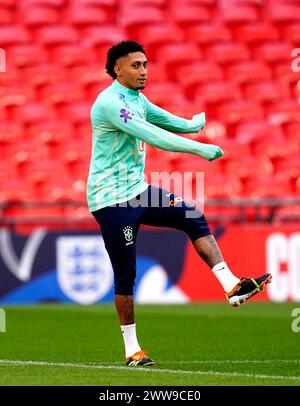 KORREKTUR DER BILDUNTERSCHRIFT: Aktualisierung des Standorts im Wembley Stadium Brasiliens Raphinha während eines Trainings im Wembley Stadium, London. Bilddatum: Freitag, 22. März 2024. Stockfoto