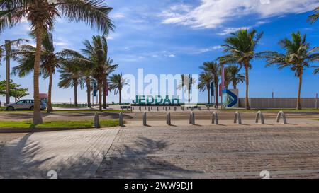 Blick auf Jeddah vom öffentlichen Strand. Stockfoto