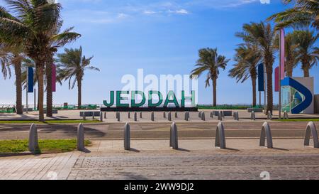 Blick auf Jeddah vom öffentlichen Strand. Stockfoto