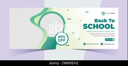 Fotocover und Webbanner für den Schuleintritt in sozialen Medien. Back to School Webbanner-Vorlage für Online-Schulungen. E-Learning-Design für Kinder Stock Vektor