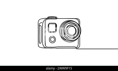 Action-Kamera eine durchgehende Linie isoliert auf weißem Hintergrund. Kamera für aktive Sportarten. Ultra HD. 4K Stock Vektor