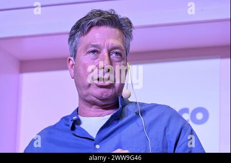 London, Großbritannien. John Torode. Ideale Heimshow 2024 Olympia. Kochvorführung auf der Eat & Drink Bühne. Stockfoto