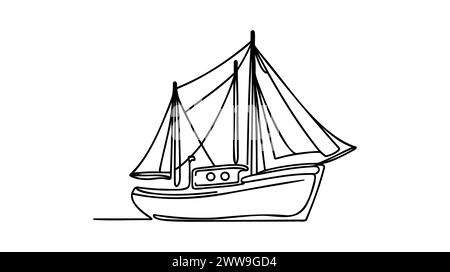 Segelschiff Hand gezeichnet eine durchgehende Linie Zeichnung Vektor Design. Stock Vektor