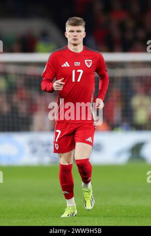 Cardiff, Großbritannien. März 2024. Wales Jordan James (M) (17) während des Halbfinales der UEFA Euro 2024 im Cardiff City Stadium, Cardiff, Wales, Vereinigtes Königreich am 21. März 2024 Credit: Every Second Media/Alamy Live News Stockfoto