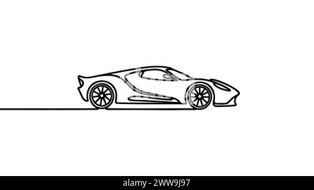 Eine durchgehende Linienzeichnung von sportlichen Rennwagen und Rallye-Rennwagen. Race Super Car Transportkonzept. Stock Vektor