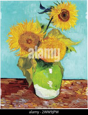 Sonnenblumen (F453), erste Version: Türkisfarbenes Hintergrundöl auf Leinwand, 73,5 x 60 cm Privatsammlung Vincent van Gogh Stockfoto