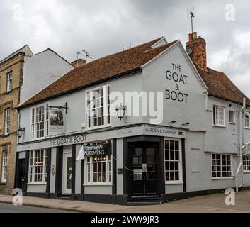 Colchester, Essex, Großbritannien – 18. März 2024. Außerhalb des Goat and Boot Publishauses und der Bar Stockfoto