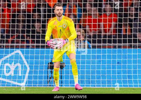 Amsterdam, Niederlande. März 2024. AMSTERDAM, NIEDERLANDE - 22. MÄRZ: Torhüter Angus Gunn aus Schottland während des internationalen Freundschaftsspiels zwischen den Niederlanden und Schottland in der Johan Cruijff Arena am 22. März 2024 in Amsterdam. (Foto: Joris Verwijst/BSR Agency) Credit: BSR Agency/Alamy Live News Stockfoto