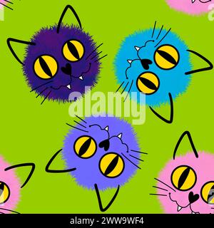 Halloween Tiere nahtlose Aquarellmalerei Katzenmuster zum Einpacken von Papier und Stoffen und Kinderkleidung Druck und Accessoires und Herbst Textilien und Stockfoto