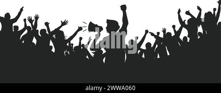 Vektor-Illustration der Menschenmenge in Silhouette. Solidarität und kollektives Handeln, Sensibilisierung für eine gemeinsame Botschaft. Stock Vektor