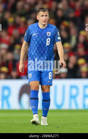 Cardiff, Großbritannien. März 2024. Robin Lod im Halbfinale der UEFA Euro 2024 gegen Finnland im Cardiff City Stadium, Cardiff, Wales, Vereinigtes Königreich am 21. März 2024 Credit: Every Second Media/Alamy Live News Stockfoto