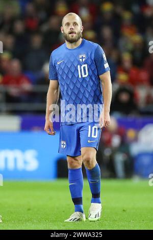 Cardiff, Großbritannien. März 2024. Teemu Pukki im Halbfinale der UEFA Euro 2024 gegen Finnland im Cardiff City Stadium, Cardiff, Wales, Vereinigtes Königreich am 21. März 2024 Credit: Every Second Media/Alamy Live News Stockfoto