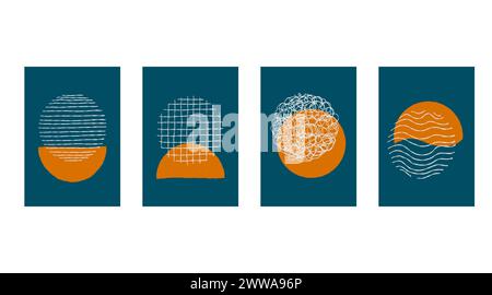 Doodle Poster Set, kreativer minimalistischer handgemalter abstrakter Kunsthintergrund mit Fleck und Hand gezeichneter Doodle Scribble Circle. Design für Wanddekoration Stock Vektor