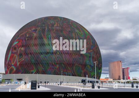 Sphere, auch Sphere im Venetian Resort, wird früh am Morgen vor einem bewölkten Himmel gezeigt. Stockfoto