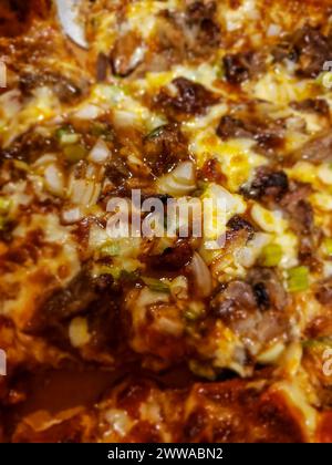 Südwest Barbeque Pizza aus nächster Nähe Stockfoto