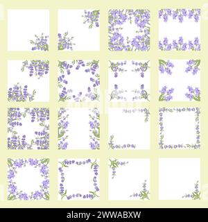 Ein Set dekorativer Rahmen aus Lavendelblumen für Ihr Design. Vektorillustration isoliert auf weißem Hintergrund. Stock Vektor