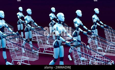 Robotergestütztes Einkaufen, konzeptionelle Illustration. Stockfoto