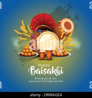 Happy Baisakhi Festival von Punjab Indien Hintergrund. Vaisakhi Elemente Hintergrund. Abstrakte Vektor-Illustration Bannerdesign Stock Vektor