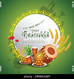 Happy Baisakhi Festival von Punjab Indien Hintergrund. Vaisakhi Elemente Hintergrund. Abstrakte Vektor-Illustration Bannerdesign Stock Vektor