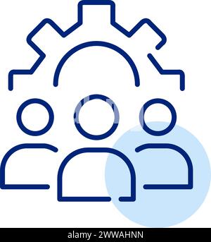 Benutzergruppe und Zahnrad. Teammanagement, Personalwesen. Unternehmenseffizienz. Pixelperfekter, bearbeitbarer Kontur Stock Vektor