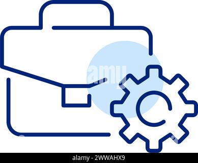 Aktentasche und Zahnrad. Business Process Engineering, Workflow-Optimierung und Automatisierung. Pixel perfekt, bearbeitbares Symbol Stock Vektor