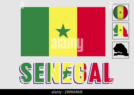 Senegal Flagge und Karte in einer Vektorgrafik Stock Vektor