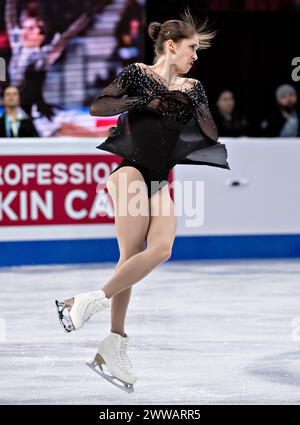 Montreal, Kanada. März 2024. Isabeau Levito aus den Vereinigten Staaten tritt am 22. März 2024 im Bell Centre in Montreal, Kanada, beim Freilauf der Frauen der International Skating Union (ISU) an. Quelle: Andrew Soong/Xinhua/Alamy Live News Stockfoto