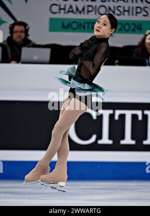 Montreal, Kanada. März 2024. Kim Chaeyeon aus Südkorea tritt am 22. März 2024 im Bell Centre in Montreal, Kanada, beim Freilauf der Frauen bei der Internationalen Eiskunstlauf-Weltmeisterschaft der International Skating Union (ISU) an. Quelle: Andrew Soong/Xinhua/Alamy Live News Stockfoto