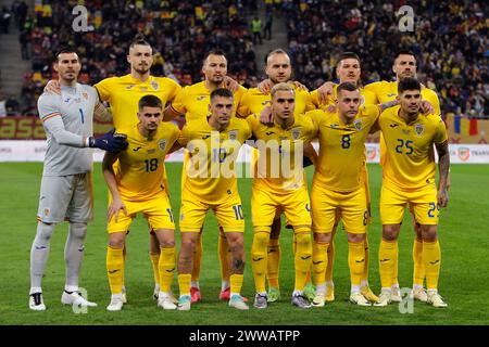 Bukarest, Rumänien. März 2024. Rumäniens Starter posieren für Fotos vor dem internationalen Freundschaftsspiel zwischen Rumänien und Nordirland in der National Arena in Bukarest, Rumänien, 22. März 2024. Quelle: Cristian Cristel/Xinhua/Alamy Live News Stockfoto