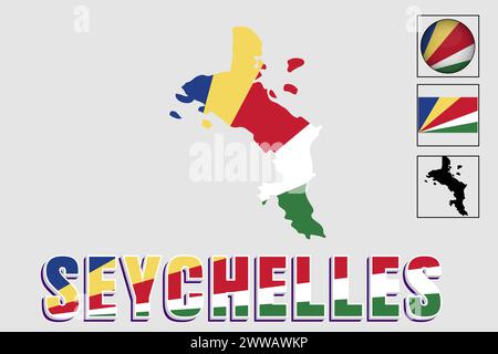 Seychellen Flagge und Karte in einer Vektorgrafik Stock Vektor