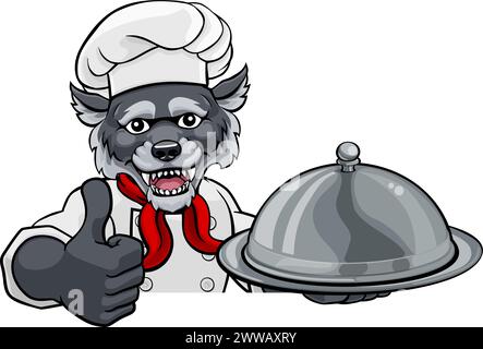Wolf Chef Mascot Zeichen Cartoon Charakter Stock Vektor