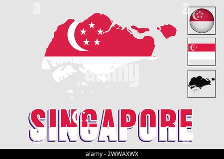 Singapur Flagge und Karte in einer Vektorgrafik Stock Vektor