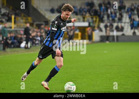 Brügge, Belgien. März 2024. Maxim de Cuyper (55) vom Club Brugge, fotografiert während des Achtelfinale der UEFA Conference League, dem zweiten Legspiel in der Saison 2023-2024 zwischen Club Brugge KV und Molde FK am 14. März 2024 in Brügge, Belgien. (Foto: David Catry/Isosport) Credit: Sportpix/Alamy Live News Stockfoto