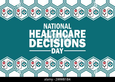 Hintergrundbild zum Tag der Entscheidungen des Gesundheitswesens mit Formen und Typografie. Nationaler Tag der Entscheidungen im Gesundheitswesen, Hintergrund Stock Vektor