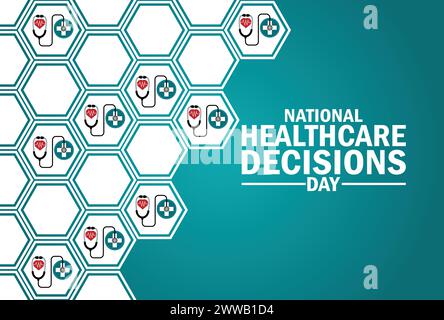 Hintergrundbild zum Tag der Entscheidungen des nationalen Gesundheitswesens mit Typografie. Nationaler Tag der Entscheidungen im Gesundheitswesen, Hintergrund Stock Vektor