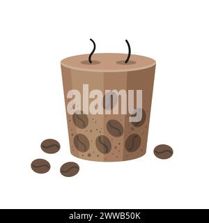 Aromatherapie-Kerze mit Kaffeebohnen isoliert auf weißem Hintergrund. Handgezeichnete Vektorgrafik. Aromakerze-Symbol. Handgefertigte Kerze. Flaches Design Stock Vektor