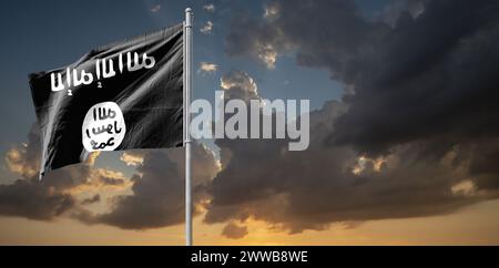 Die Flagge IST die „Flagge des IS“ mit dem „Siegel Muhammads“ übersetzt die dschihadistische Flagge Stockfoto