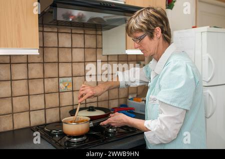 ADMR 62 - Hilfe für den ländlichen Raum, Pas de Calais. Muriel, Auxiliary of Social Life (AVS) arbeitet im Haus von Mr. T. Stockfoto